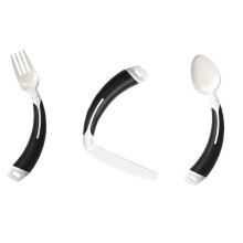 (Full Set Right Hand, Black) Curved Cutlery - Light Weight Angled Adult Cutlery