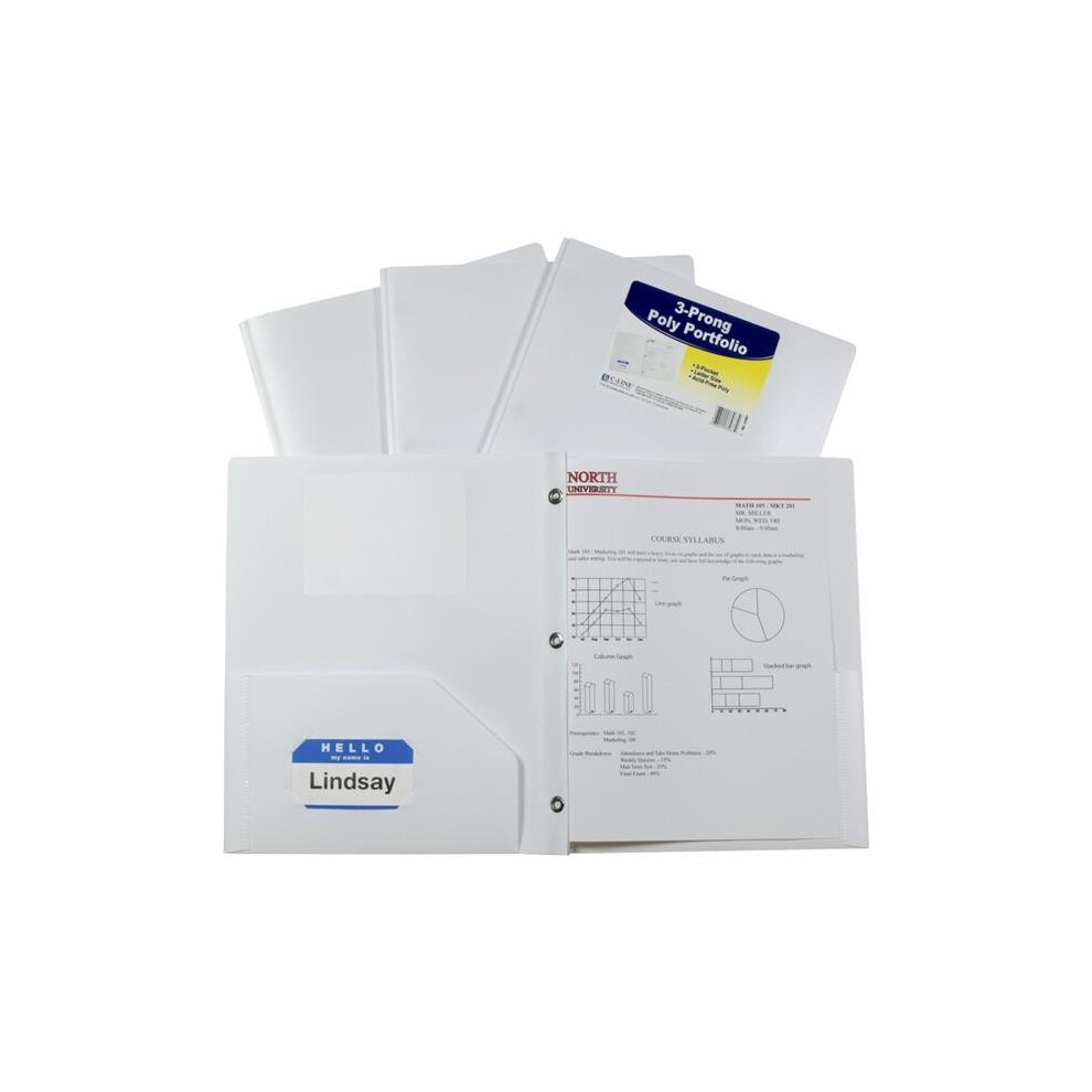 Photos - File Folder / Lever Arch File C-Line Products 1597283 Two-Pocket Heavyweight Poly Portfolio Folder with Prongs, White - Pack of 25