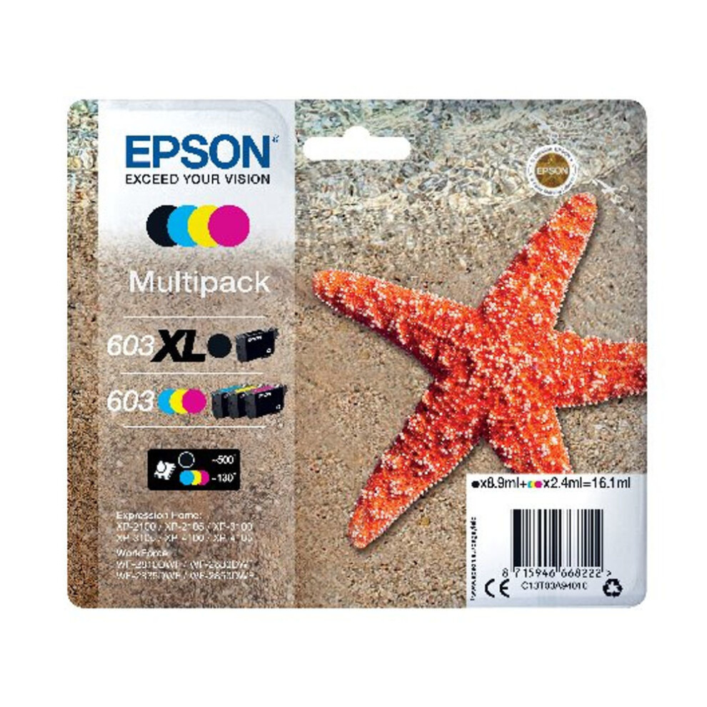 Epson Starfish 603XL Black/603 Cmy Ink Multipack C13t03a94010 Ep66822