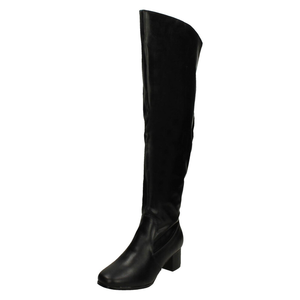 (6 UK, Black Patent) Spot On Womens/Ladies Wide Fit Knee High Boots