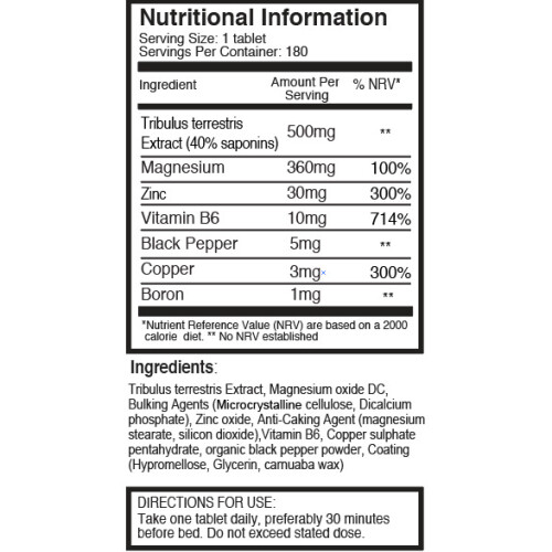 Double Strength Tribulus and ZMA (958mg 40 Saponins with Copper