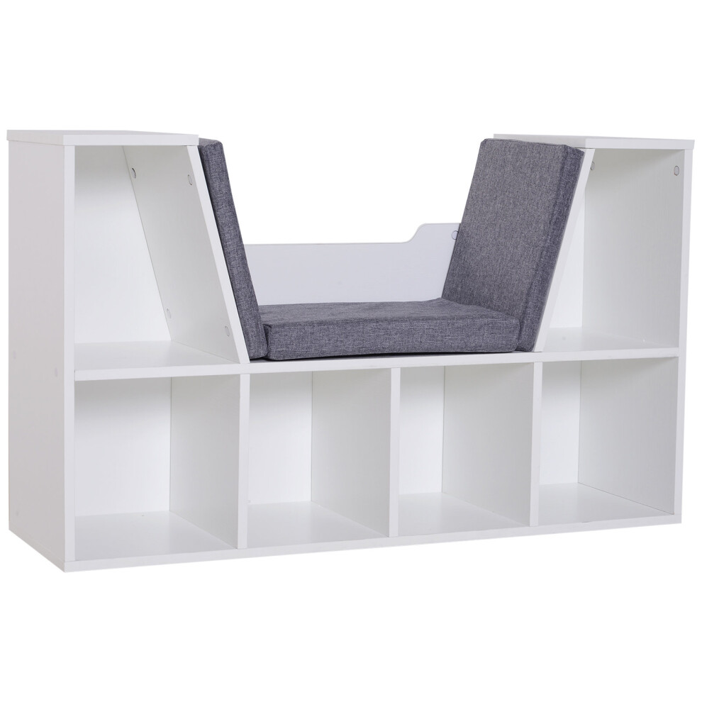 HOMCOM Bookcase Storage Reading Seat Unit Kids Adults Six Cubes Organiser White