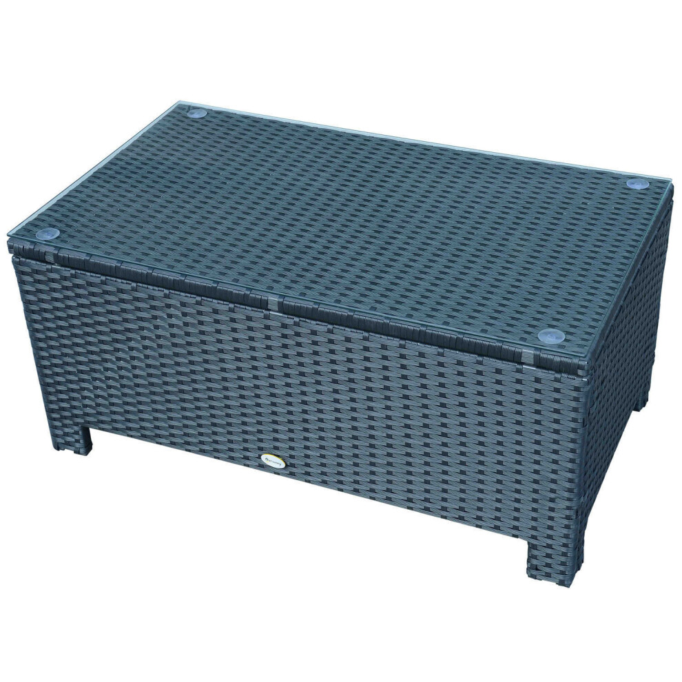 Outsunny Rattan Garden Coffee Table With Glass Top - Black