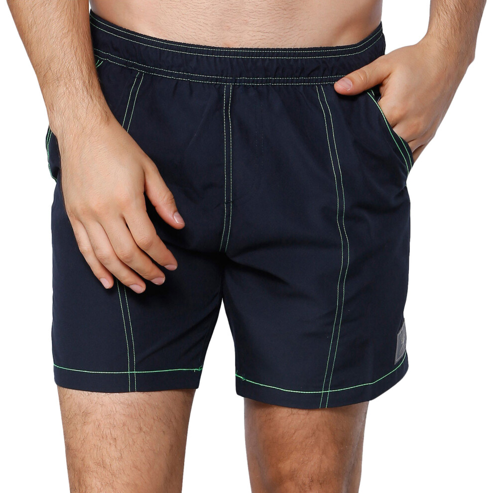 Speedo (S, Navy) Mens Checked Leisure Swimming Swim Beach Pool Water Shorts Blue