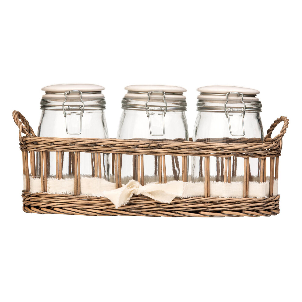 Premier Housewares Set Of 3 1 Litre Storage Jars Glass Container Food Preserving
