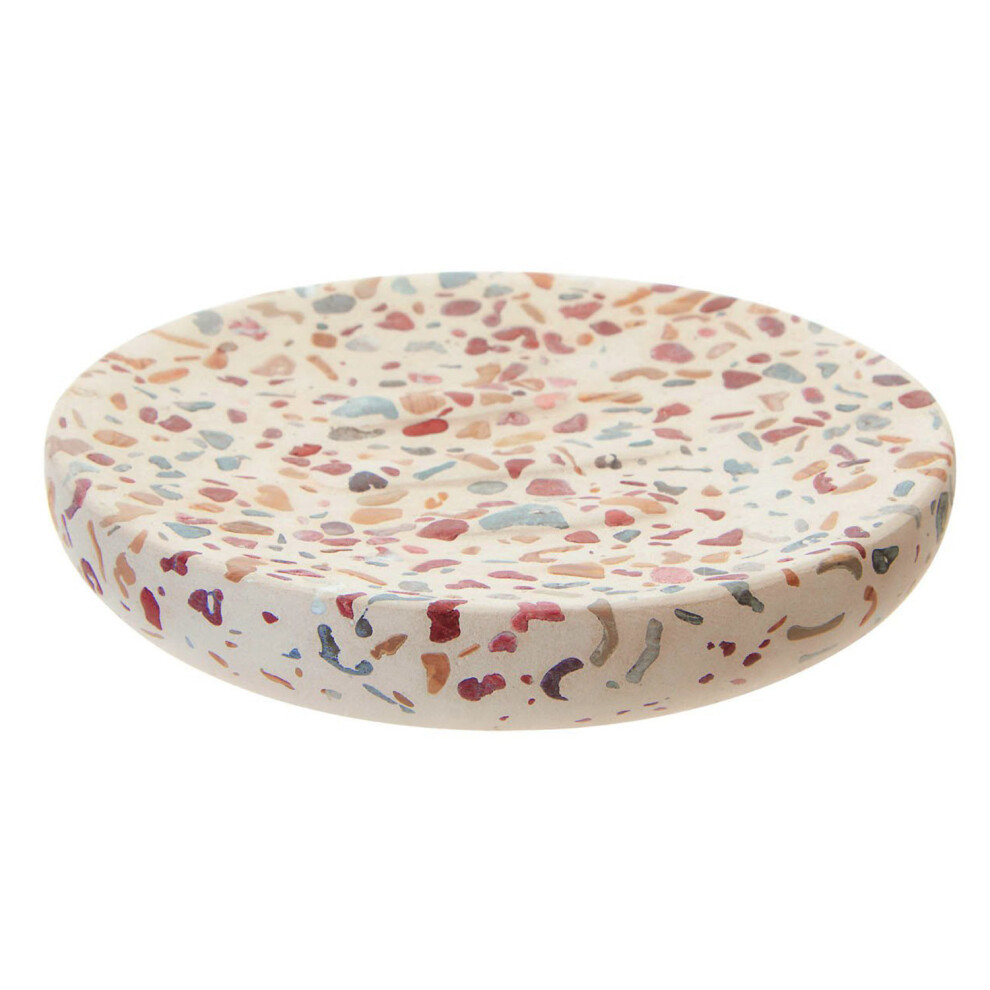 Premier Housewares Gozo Terrazzo Concrete Round Soap Dish Tray Bathroom Soap Holder Plate Bath Tray Grey