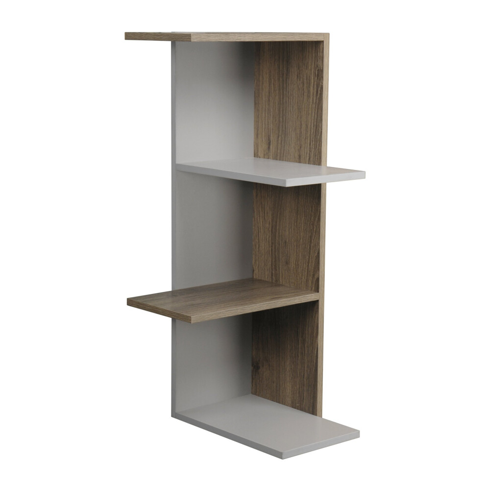 (Grey and Oak, 3) 3 or 5 Tier Wooden Modern Display Corner Bookcase