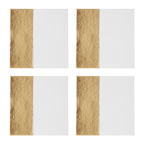Premier Housewares Set 4 Square White Gold Geome Dipped Leather Effect Coasters Tableware Mats
