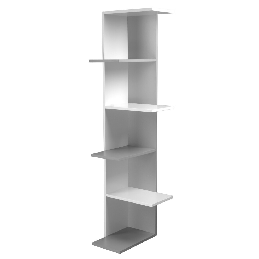 (White and Grey, 5) 3 or 5 Tier Wooden Modern Display Corner Bookcase