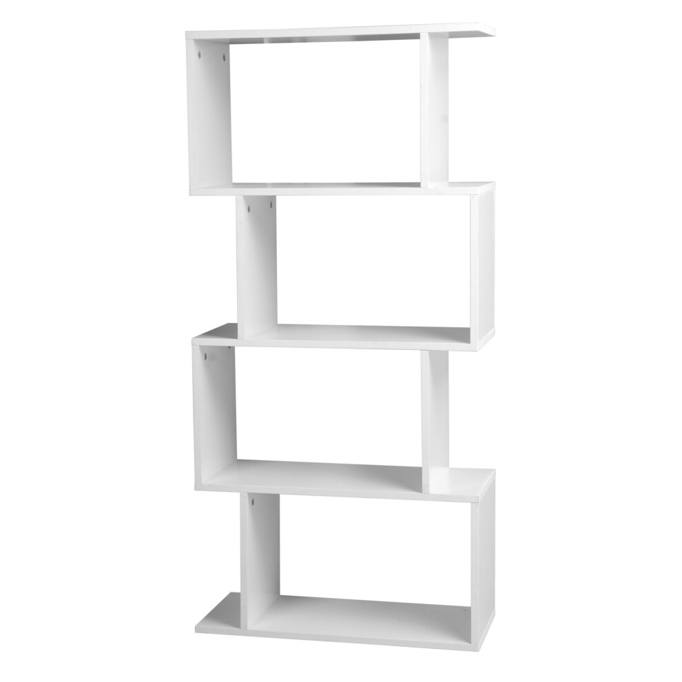 (White, 4 Tier) Wooden S-Shaped Display Bookcase Storage Divider