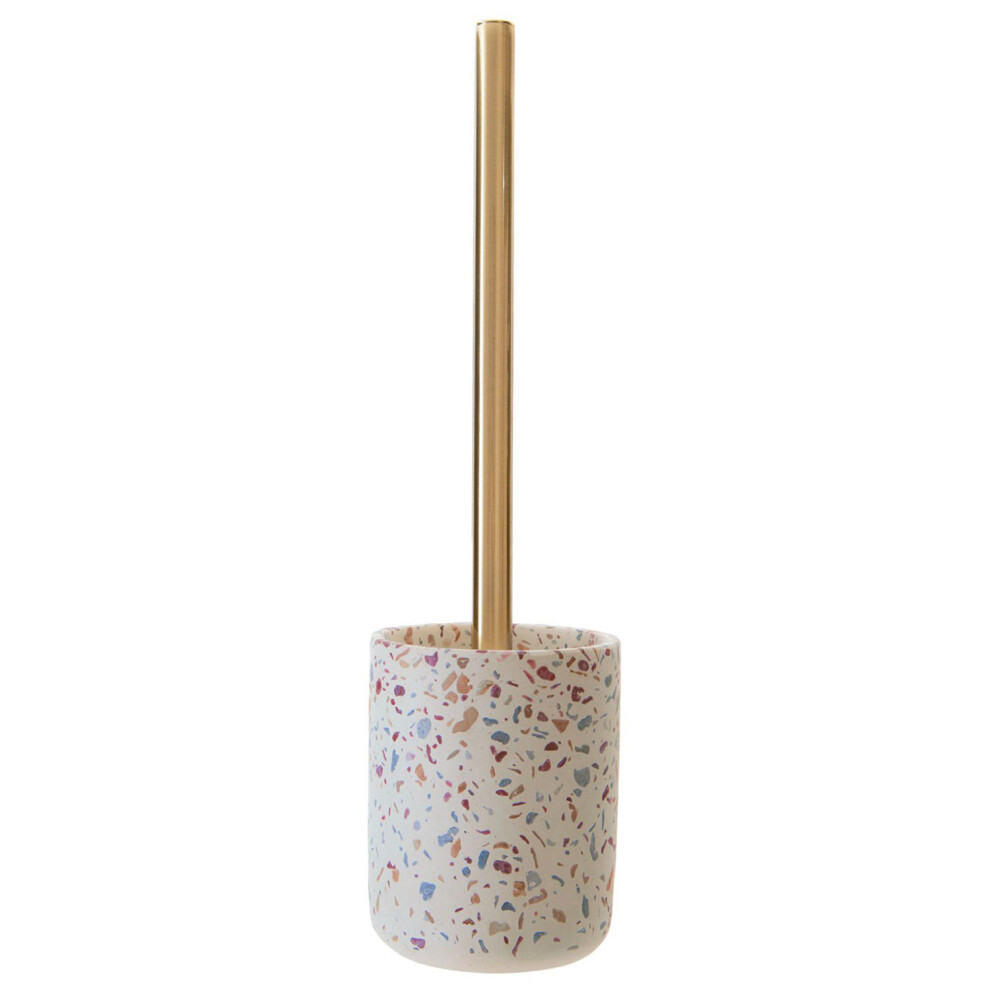 Premier Housewares Gozo Bath Toilet Cleaning Brush And Holder Terrazzo Concrete Bathroom Accessory White