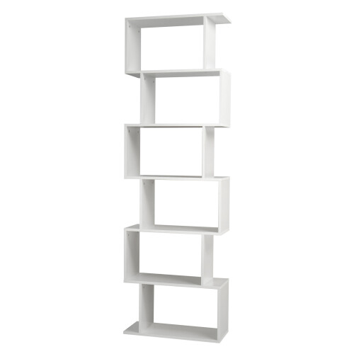 (White, 6 Tier) Wooden S-Shaped Display Bookcase Storage Divider