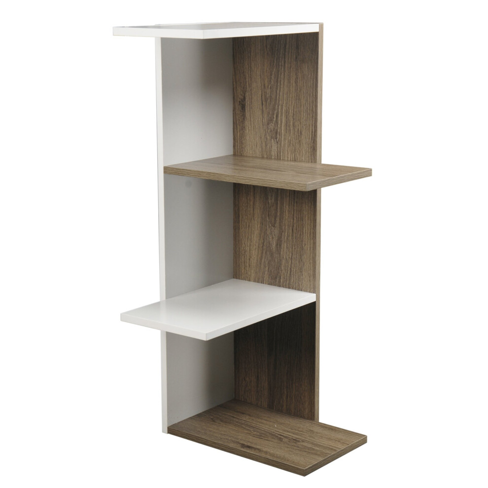 (White and Oak, 3) 3 or 5 Tier Wooden Modern Display Corner Bookcase