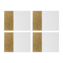 Set 4 Rect Geome Dipped Leather Effect Placemats White/Gold 28X21Cm