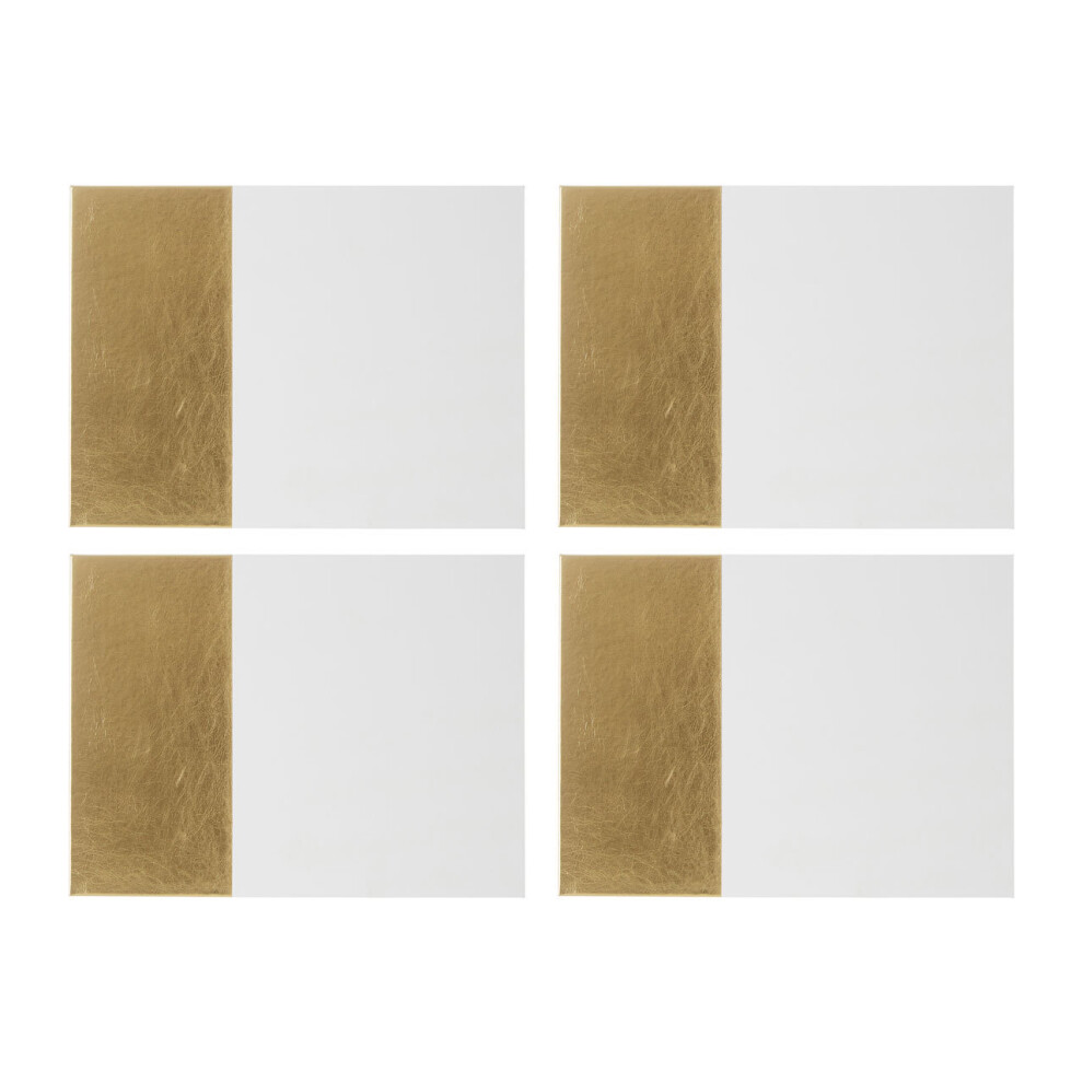 Premier Housewares Set 4 Rect Geome Dipped Leather Effect Placemats 28X21cm White/Gold