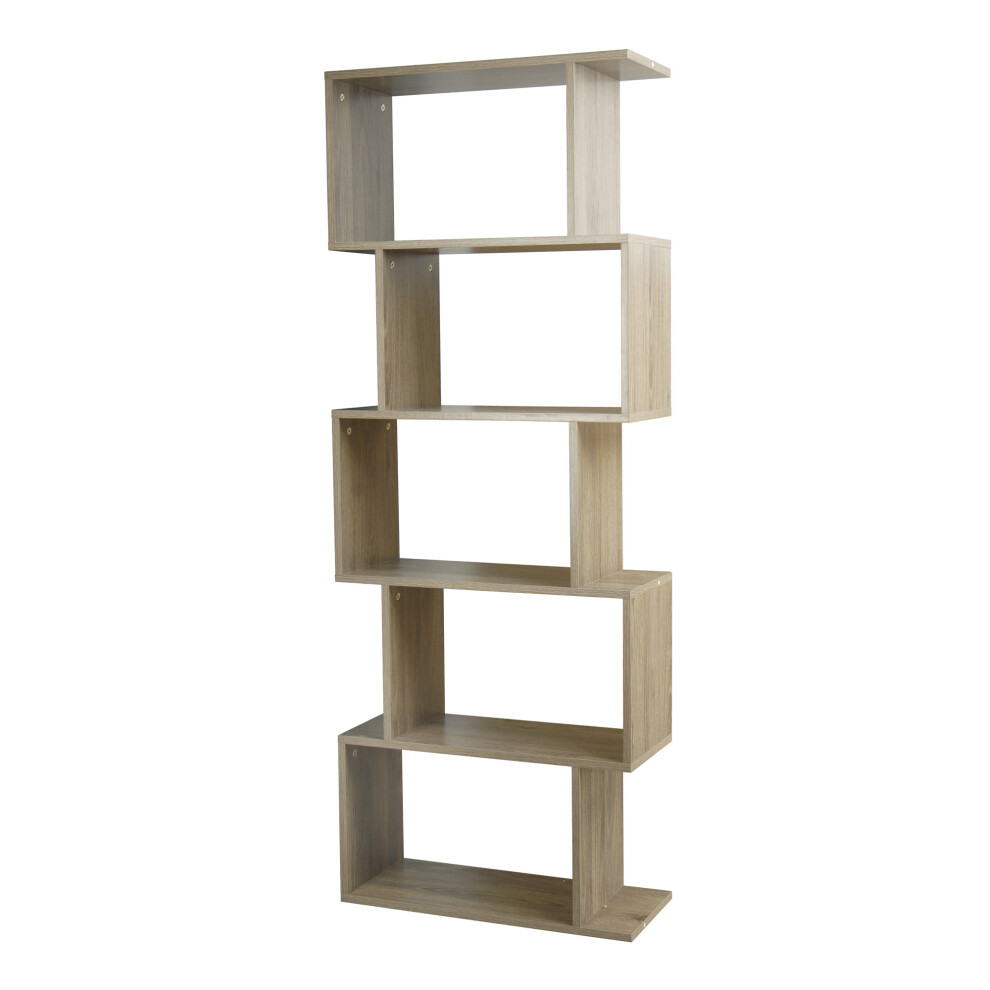 (Oak, 5 Tier) Wooden S-Shaped Display Bookcase Storage Divider