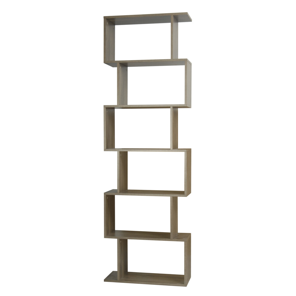 (Oak, 6 Tier) Wooden S-Shaped Display Bookcase Storage Divider