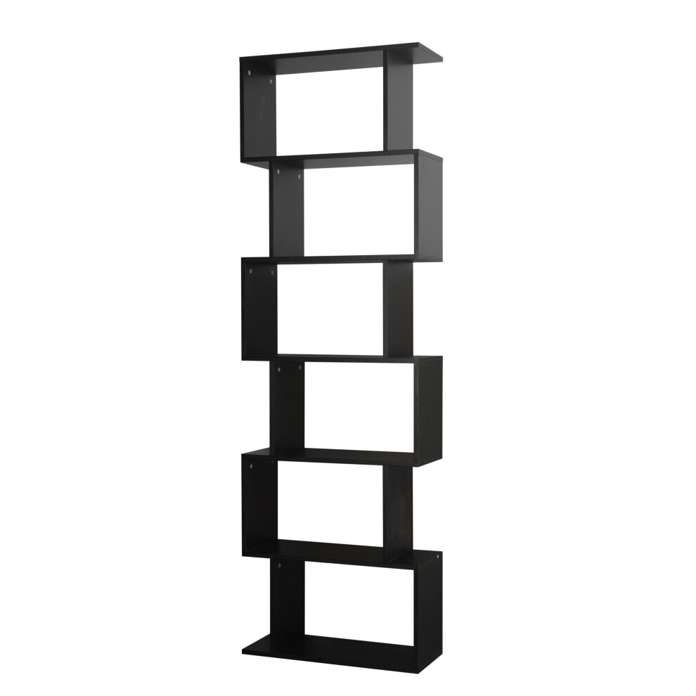 (Black, 6 Tier) Wooden S-Shaped Display Bookcase Storage Divider