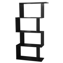 (Black, 4 Tier) Wooden S-Shaped Display Bookcase Storage Divider