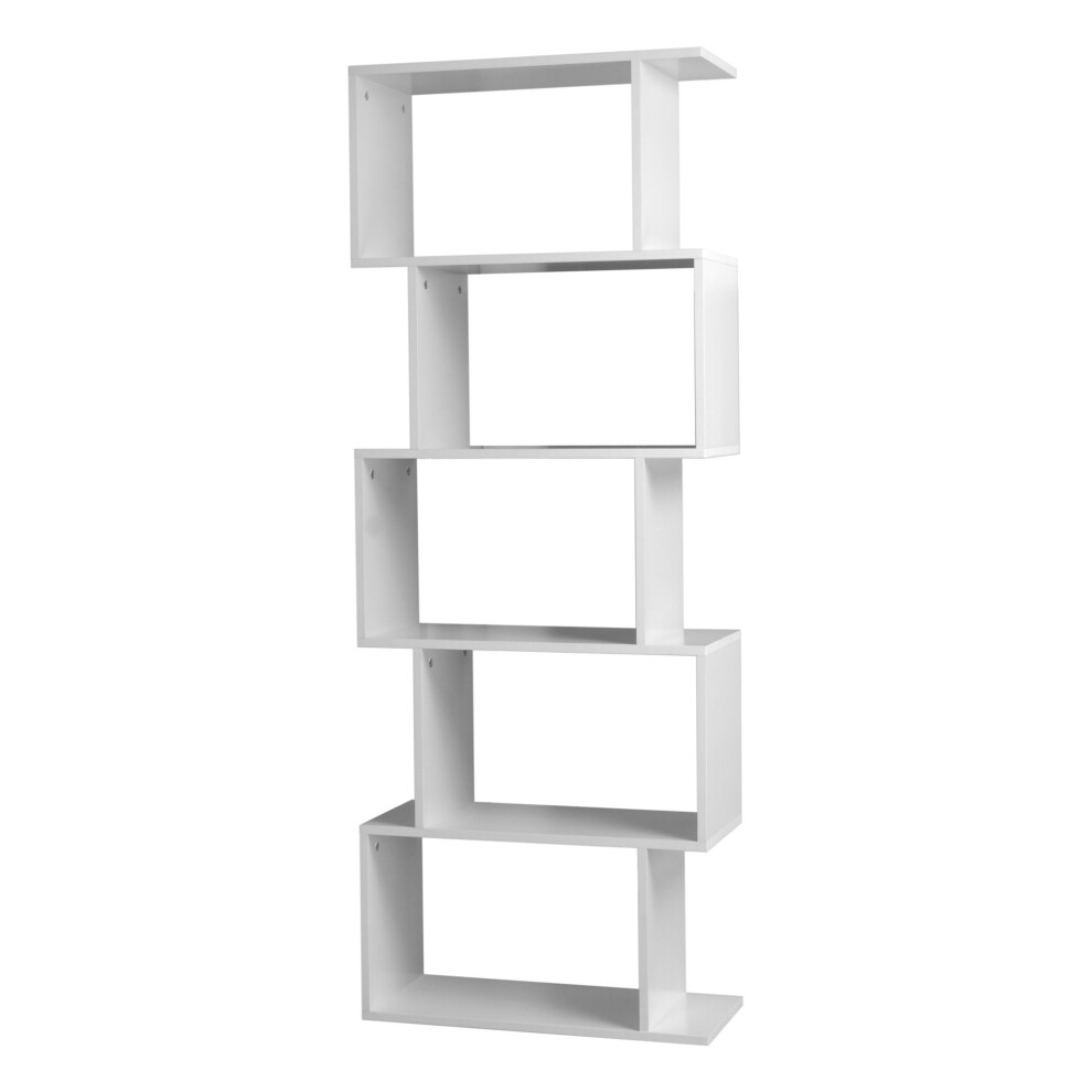 (White, 5 Tier) Wooden S-Shaped Display Bookcase Storage Divider