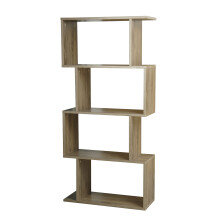 (Oak, 4 Tier) Wooden S-Shaped Display Bookcase Storage Divider