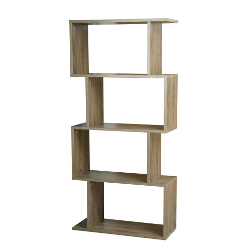 URBN Living (Oak, 4 Tier) Wooden S-Shaped Display Bookcase Storage Divider