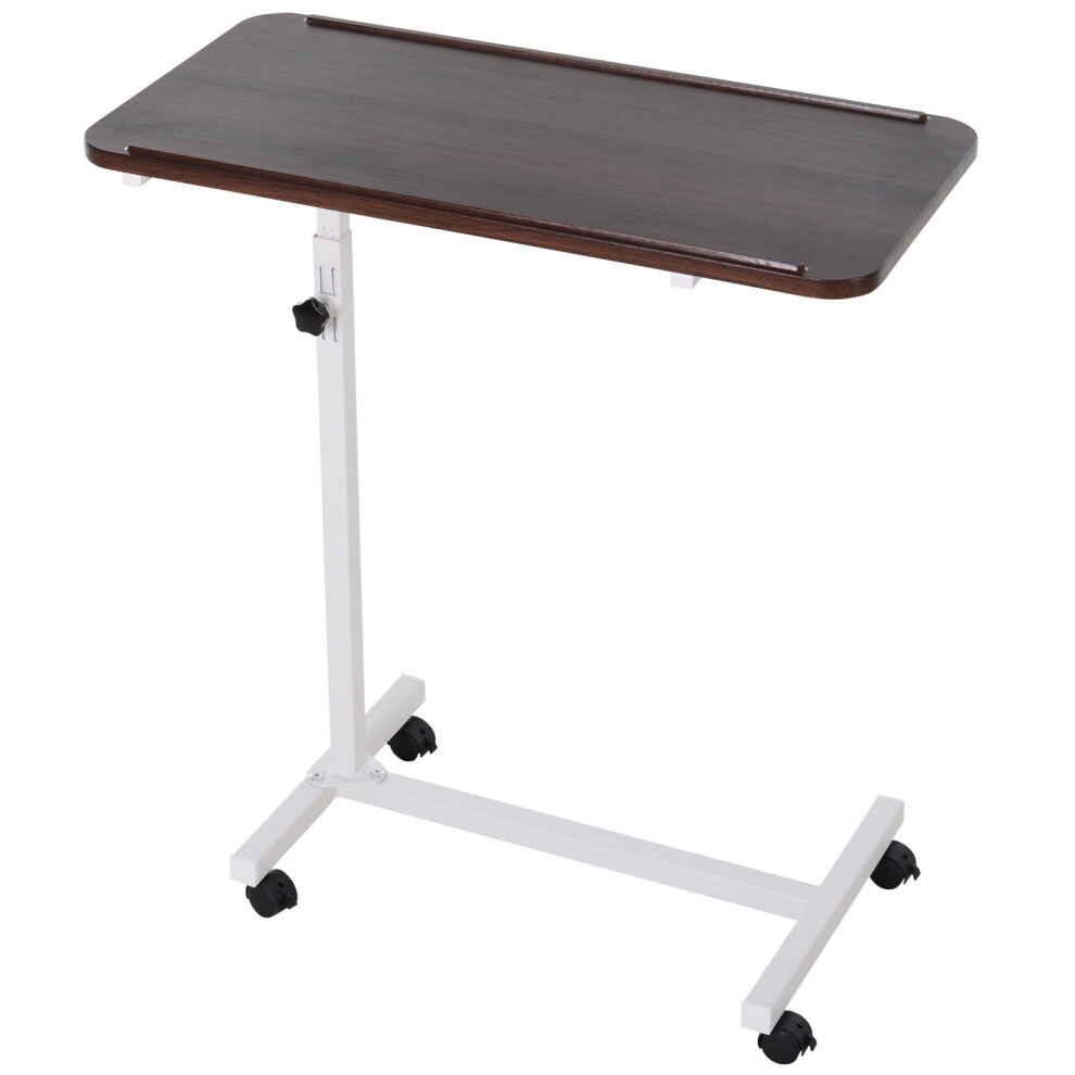 HOMCOM C-Shaped Mobile End Table Nightstand with Casters Brake Walnut