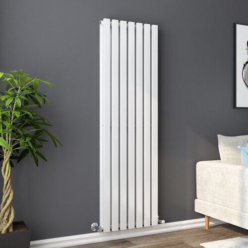 PlumbGalaxy Lulea 1600 x 480mm White Double Rectangular Panel Vertical Radiator 1