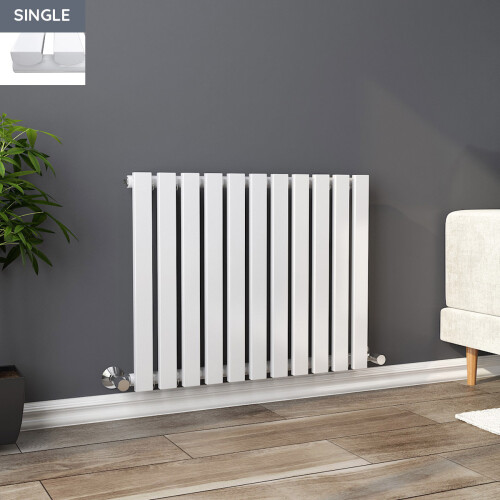 PlumbGalaxy Lulea 600 x 760mm White Single Rectangular Panel Horizontal Radiator