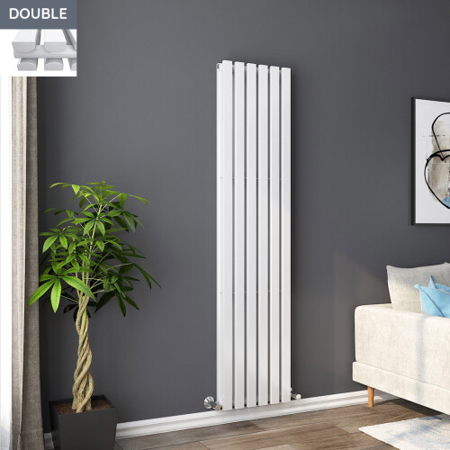 PlumbGalaxy Lulea 1800 x 410mm White Double Rectangular Panel Vertical Radiator