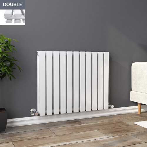 PlumbGalaxy Lulea 600 x 760mm White Double Rectangular Panel Horizontal Radiator