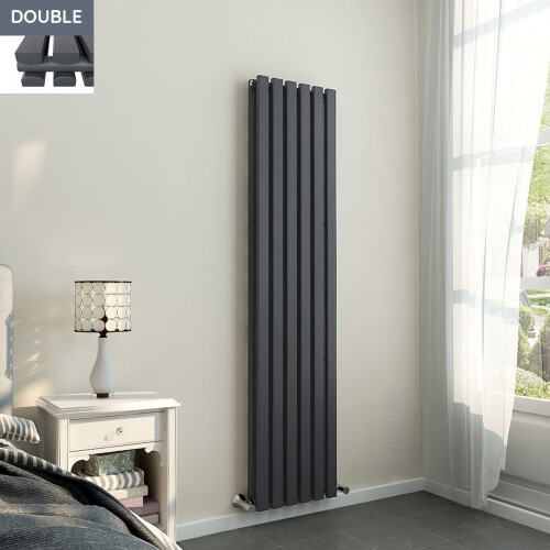 PlumbGalaxy Lulea 1800 x 410mm Anthracite Double Rectangular Panel Vertical Radiator