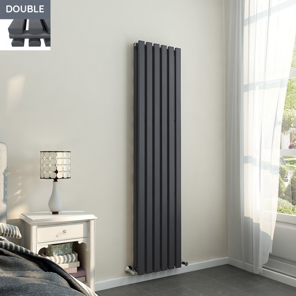 Lulea 1800 x 410mm Anthracite Double Rectangular Panel Vertical Radiator