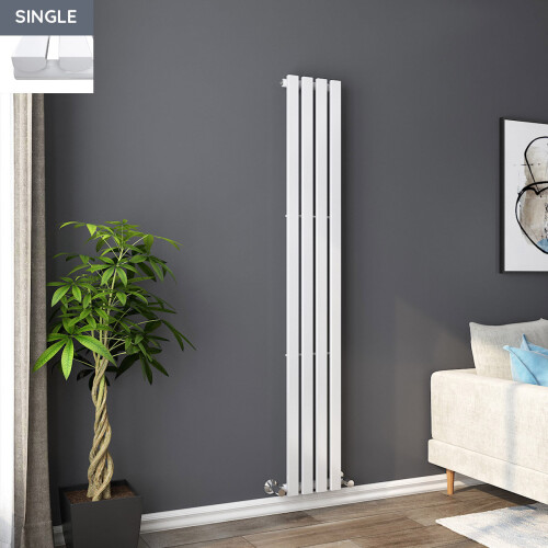 PlumbGalaxy Lulea 1800 x 270mm White Single Rectangular Panel Vertical Radiator