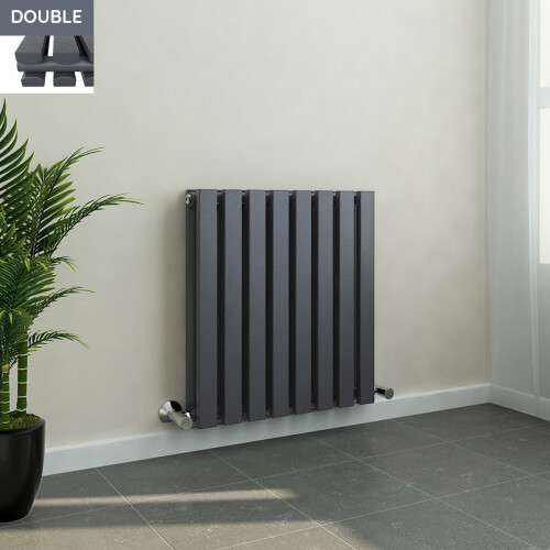 PlumbGalaxy Lulea 600 x 550mm Anthracite Double Rectangular Panel Horizontal Radiator 1