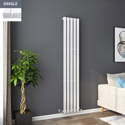 PlumbGalaxy Lulea 1800 x 340mm White Single Rectangular Panel Vertical Radiator 1