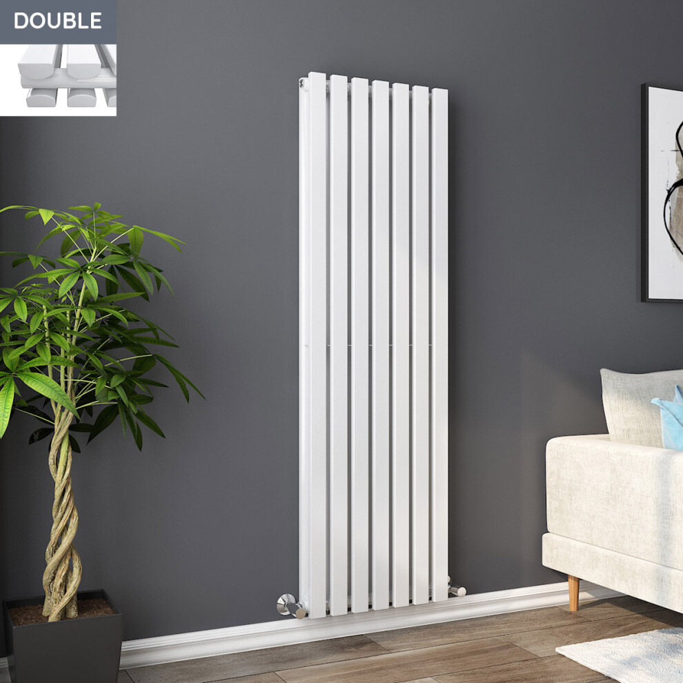 Lulea 1600 x 480mm White Double Rectangular Panel Vertical Radiator