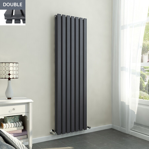 PlumbGalaxy Lulea 1600 x 480mm Anthracite Double Rectangular Panel Vertical Radiator
