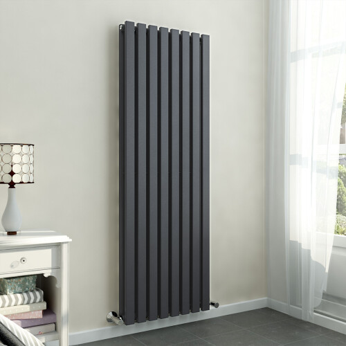 PlumbGalaxy Lulea 1600 x 550mm Anthracite Double Rectangular Panel Vertical Radiator 1
