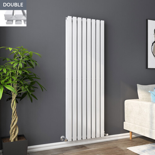 PlumbGalaxy Lulea 1600 x 550mm White Double Rectangular Panel Vertical Radiator