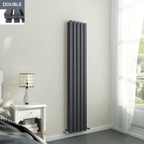 PlumbGalaxy Lulea 1800 x 340mm Anthracite Double Rectangular Panel Vertical Radiator