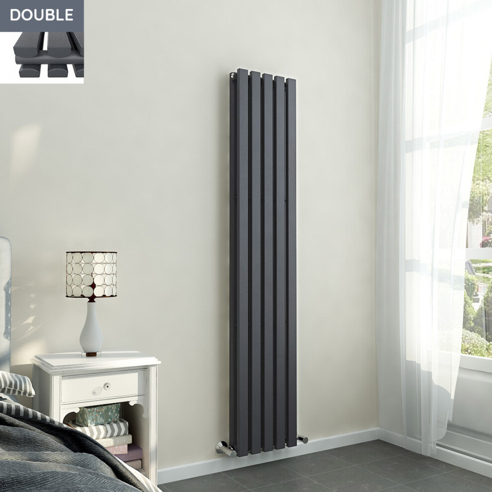 Lulea 1800 x 340mm Anthracite Double Rectangular Panel Vertical Radiator