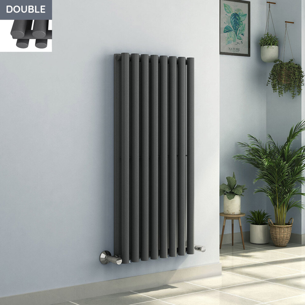 Voss 1200 x 545mm Anthracite Double Oval Tube Vertical Bathroom Toilet Home Radiator