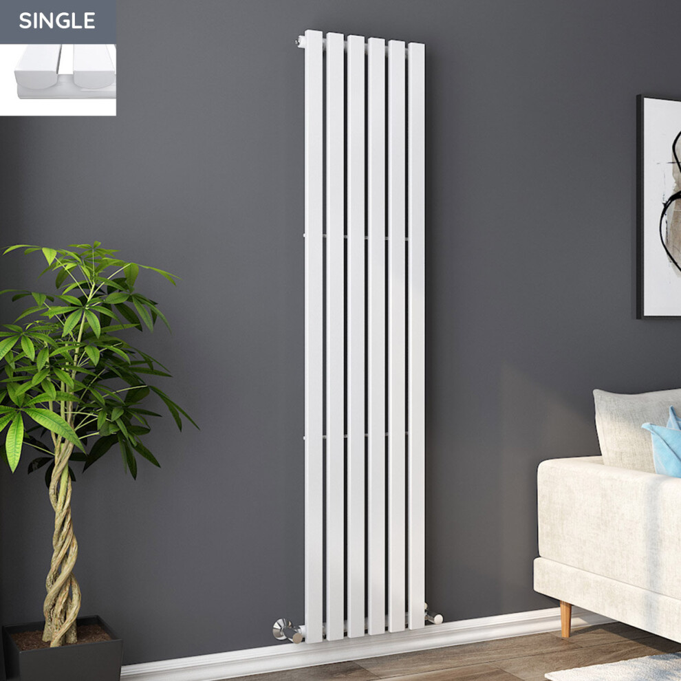 Lulea 1800 x 410mm White Single Rectangular Panel Vertical Radiator