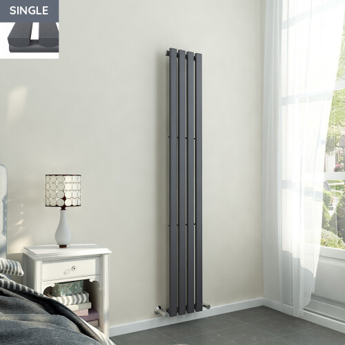 PlumbGalaxy Lulea 1800 x 270mm Anthracite Single Rectangular Panel Vertical Radiator