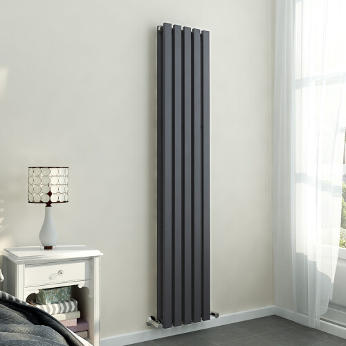PlumbGalaxy Lulea 1800 x 340mm Anthracite Double Rectangular Panel Vertical Radiator 1