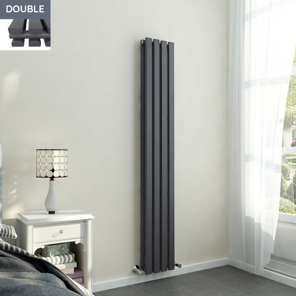 Lulea 1800 x 270mm Anthracite Double Rectangular Panel Vertical Radiator