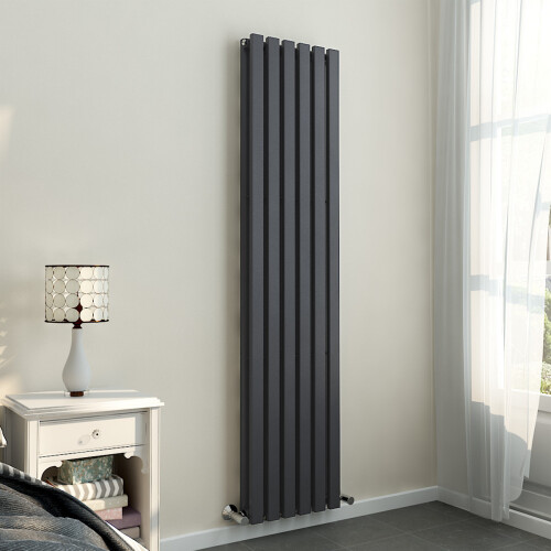 PlumbGalaxy Lulea 1800 x 410mm Anthracite Double Rectangular Panel Vertical Radiator 1