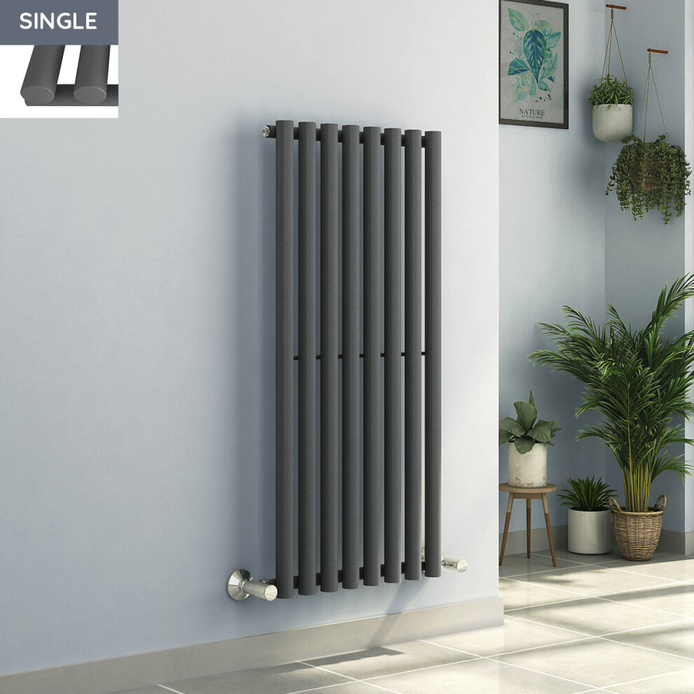 Voss 1200 x 545mm Anthracite Single Oval Tube Vertical Bathroom Toilet Home Radiator