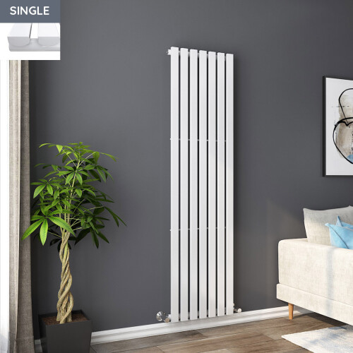 PlumbGalaxy Lulea 1800 x 480mm White Single Rectangular Panel Vertical Radiator 1